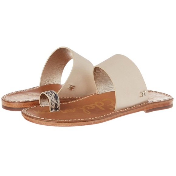 Sam Edelman Maxy Modern Ivory Leather Slide Sandal Snake Skin Toe Loop Size 7.5 - Picture 3 of 9